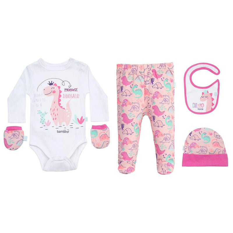 Set 5 Piezas Baby Gift Bambino Creations Dinosaurio Fucsia - KIDSCLUB Tienda ONLINE