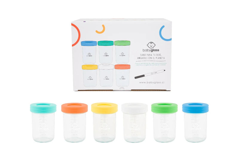 Set 6 contenedores de 240 ml + lápiz marcador, Babyglass - KIDSCLUB Tienda ONLINE