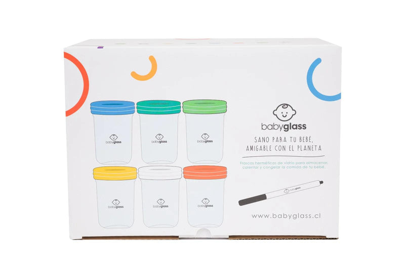 Set 6 contenedores de 240 ml + lápiz marcador, Babyglass - KIDSCLUB Tienda ONLINE