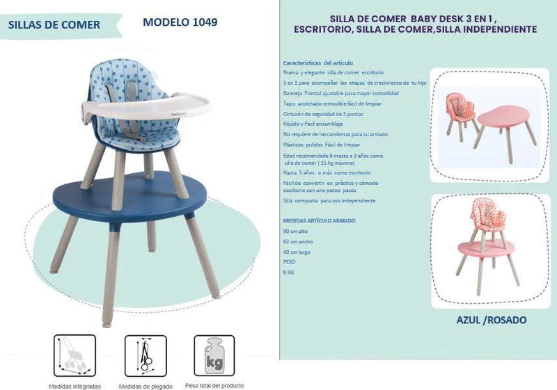 Silla de Comer Escritorio BabyDesk Azul, Bebesit - KIDSCLUB Tienda ONLINE